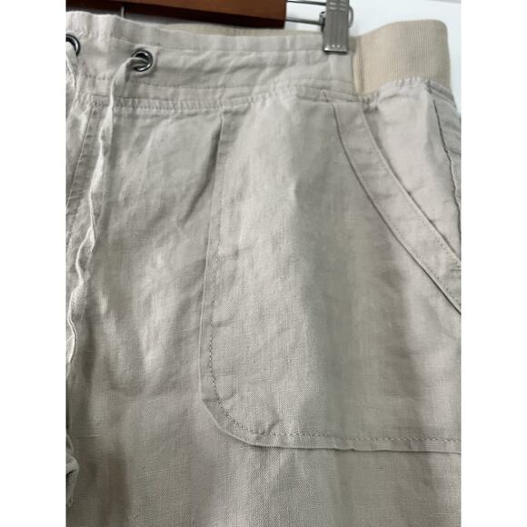 Athleta Linen Pants •14 P• Straight Wide Leg Beige Pull On Lower Rise Beach Tan - Picture 7 of 10